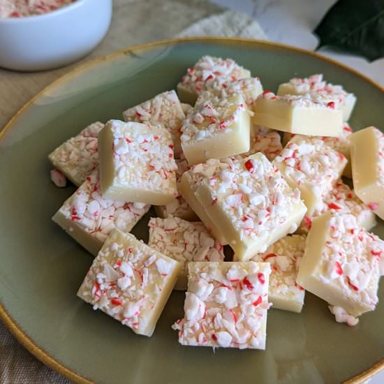White Chocolate Peppermint Fudge - Recipe photo by thecandidcooks