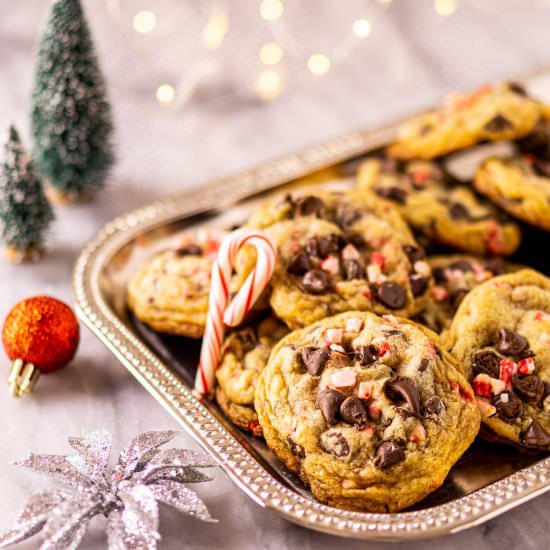 Peppermint Chocolate Chip Cookies - Recipe photo by Burrata and Bubbles