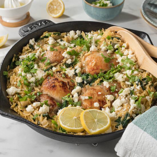 One-skillet Chicken Spinach Orzotto - Recipe photo by eatmediterraneanfood