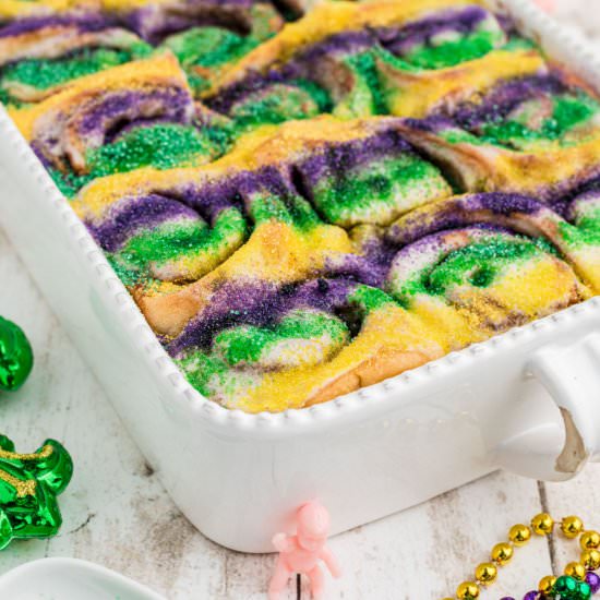 King Cake Cinnamon Rolls - Recipe photo by thecaglediaries