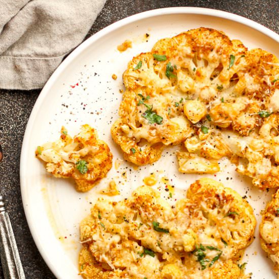 Cheesy Cauliflower Steaks - Recipe photo by suebeehomemaker