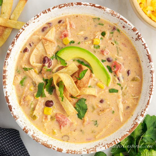 Creamy Chicken Tortilla Soup - Recipe photo by girlinspired