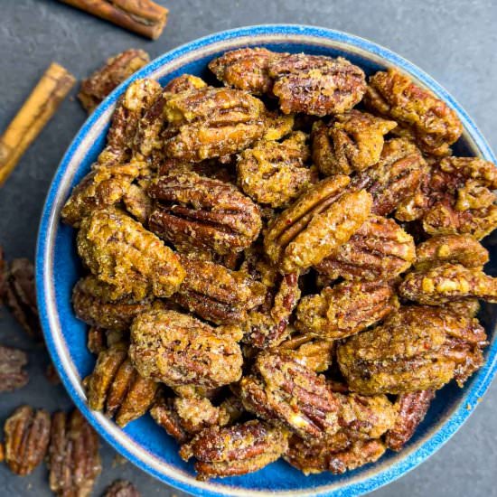 Candied Maple Bourbon Pecans - Recipe photo by Rad Foodie
