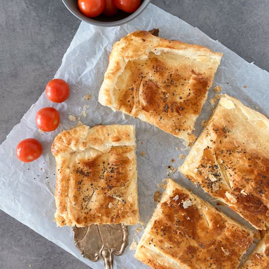 Cheese and Onion Puff Pastry Slices - Recipe photo by thespeltkitchen