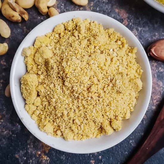 easy vegan parmesan - Recipe photo by brokebankvegan