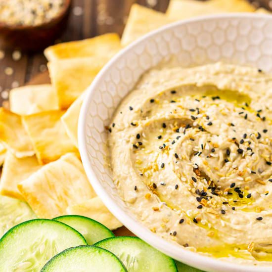 Everything Bagel Hummus - Recipe photo by Burrata and Bubbles