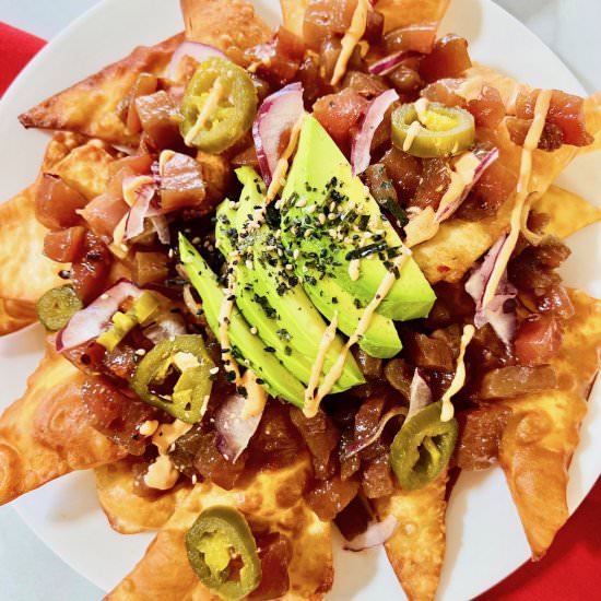 Ahi Tuna Poke Nachos - Recipe photo by theshortordercook