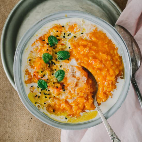 Coconut Red Lentil Dahl - Recipe photo by tangerinezest