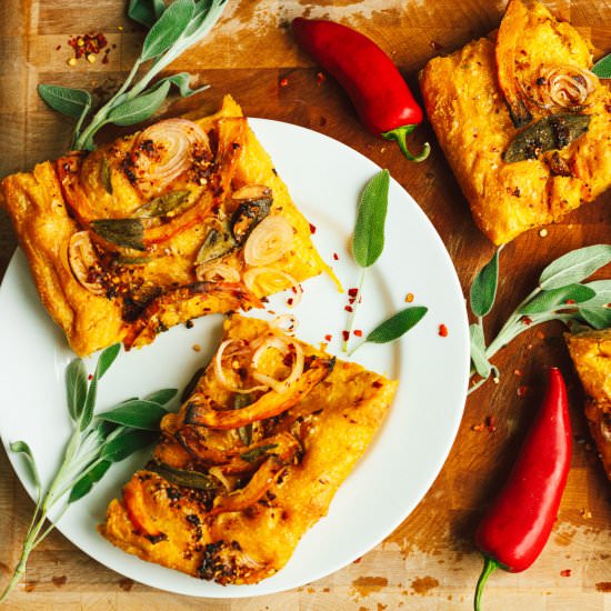 Pumpkin Focaccia with Garlic Chili - Recipe photo by anotherveganfoodblog.com