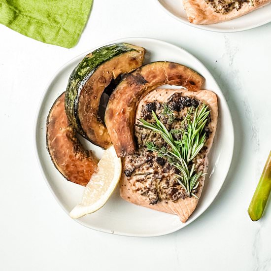 broiled salmon with herb mustard - Recipe photo by sheri silver