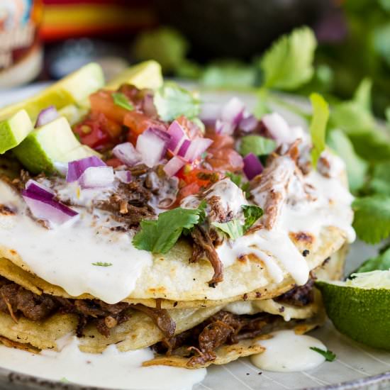 Quesabirria Stack {Cheese Birrias T - Recipe photo by CallMePMc