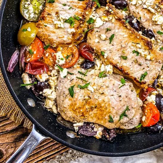 Smothered Mediterranean Pork Chops - Recipe photo by wellnesssleuth