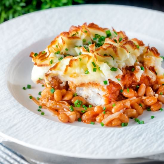 Fish Finger Pie with Baked Beans - Recipe photo by Brian Jones
