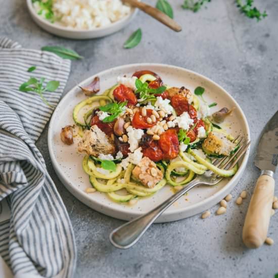 Zucchini spaghetti with pesto - Recipe photo by tangerinezest