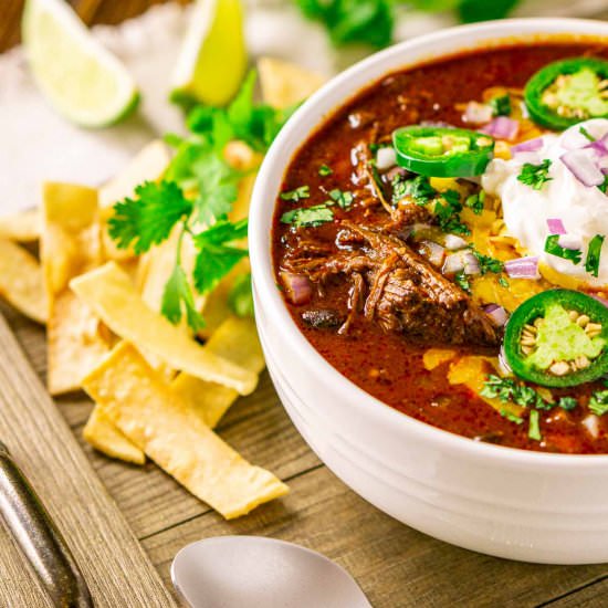 Dutch Oven Chili - Recipe photo by Burrata and Bubbles