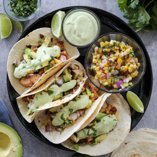 Chicken Tacos With Roasted Corn - Recipe photo by Man Meets Oven