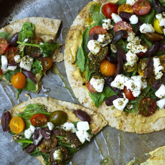 Mediterranean Pita Pizza - Recipe photo by anotherveganfoodblog.com