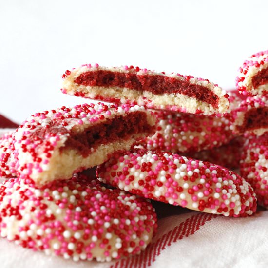 Red Velvet Stuffed Cookies - Recipe photo by One Hot Oven