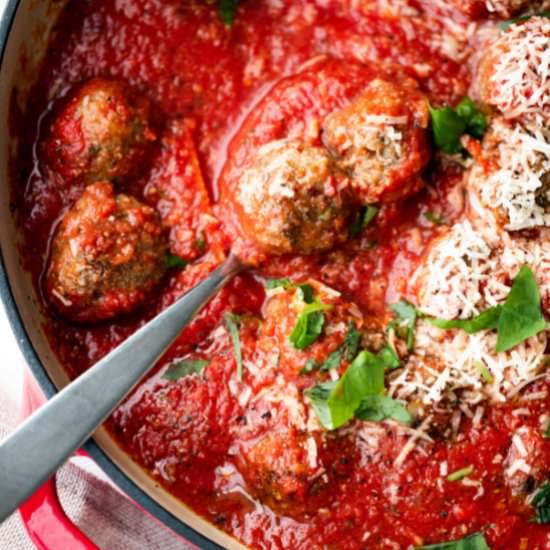 Dutch Oven Meatballs with Marinara - Recipe photo by shutterandmint