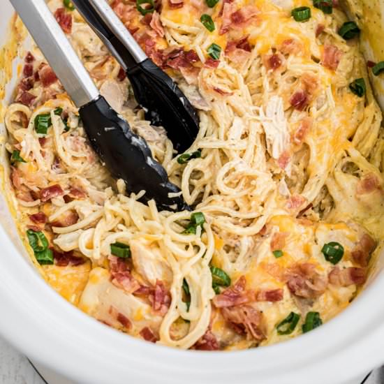 Crock Pot Ranch Chicken Spaghetti - Recipe photo by thecaglediaries