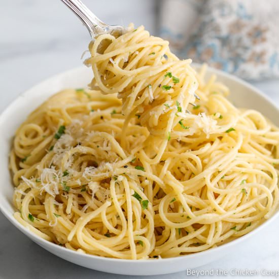 Garlic Butter Pasta - Recipe photo by BeyondtheCoop
