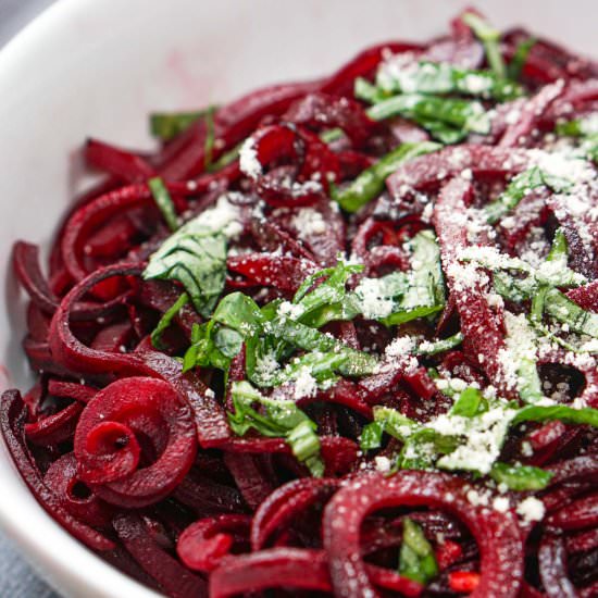 Healthy Beet Noodles and Basil - Recipe photo by MyLifeCookbook