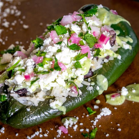 Vegetarian Stuffed Poblanos - Recipe photo by MexicanPlease