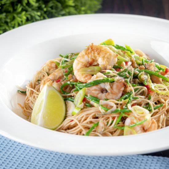 Thai Prawn Stir Fry with Samphire - Recipe photo by Brian Jones