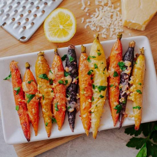 Parmesan Roasted Rainbow Carrots - Recipe photo by HIldaskitchenblog