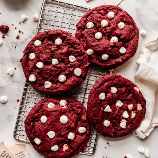 Red Velvet Chocolate Chip Cookies - Recipe photo by windycitydinnerfairy