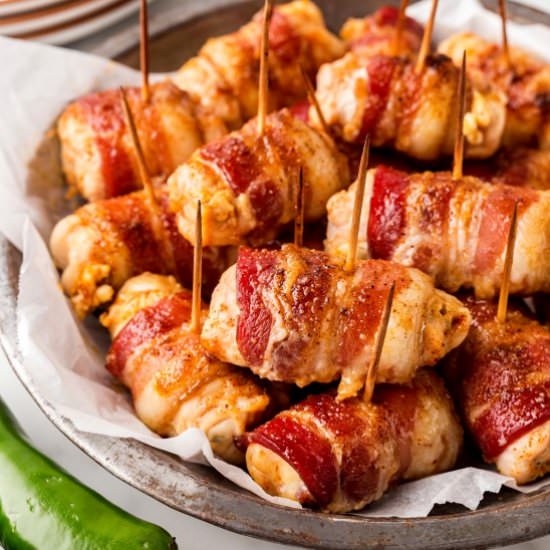 Bacon-Wrapped Chicken Bites - Recipe photo by noshingwiththenolands