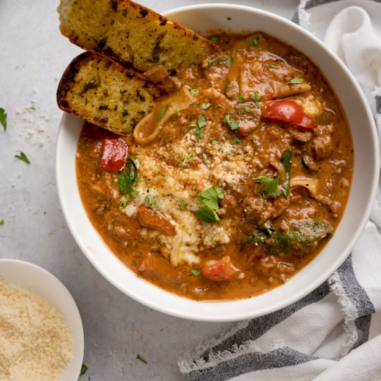 One-Pan Lasagne Soup - Recipe photo by KitchenSanctuary