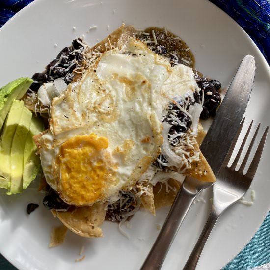 Roasted Salsa Verde Chilaquiles - Recipe photo by cuernakitchen