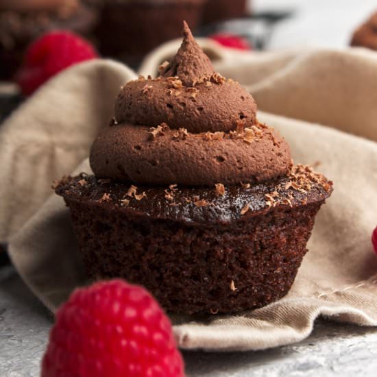 Chocolate Raspberry Cupcakes - Recipe photo by veganonboard