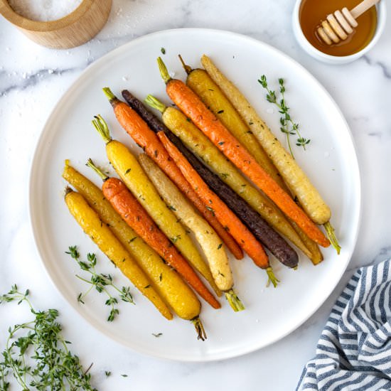 Honey Thyme Roasted Rainbow Carrots - Recipe photo by freshapron