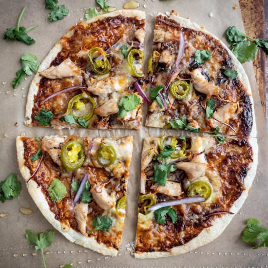 Honey BBQ Chicken Tortilla Pizza - Recipe photo by ThePypersKitchen