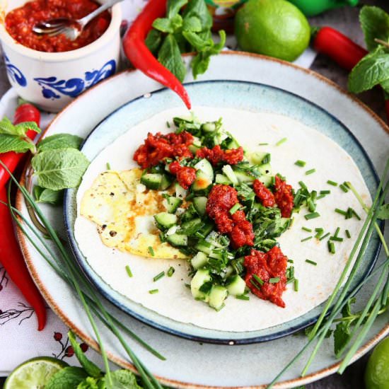 Breakfast Tortilla with Fried Egg, - Recipe photo by angiesrecipes