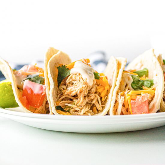 Crockpot Shredded Chicken Tacos - Recipe photo by OnMyKidsPlate