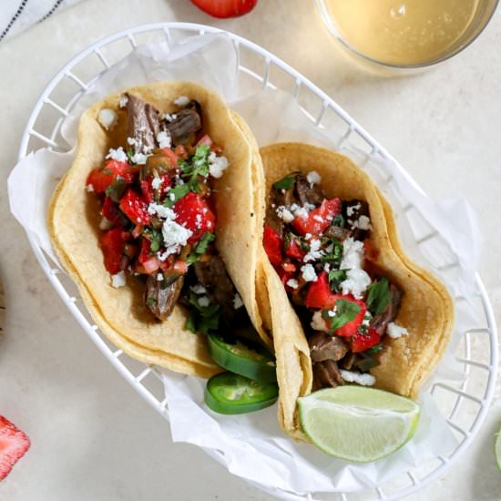 Strawberry Salsa Carne Asada Tacos - Recipe photo by farmflavor
