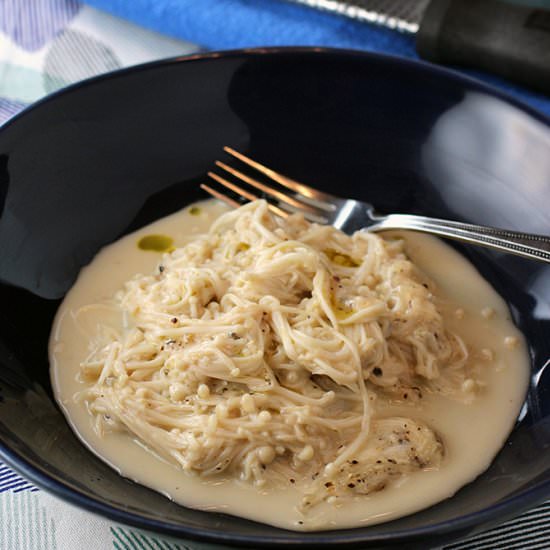 Enoki Alfredo - Recipe photo by Food Gal
