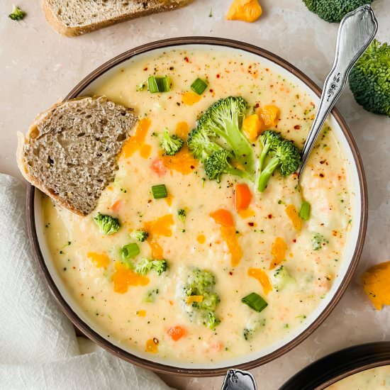Broccoli White Cheddar Soup - Recipe photo by apaigeofpositivity