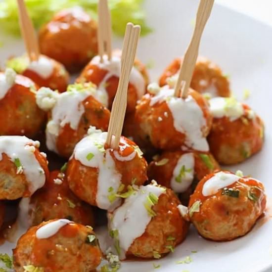 Buffalo Chicken Meatballs - Recipe photo by Skinnytaste