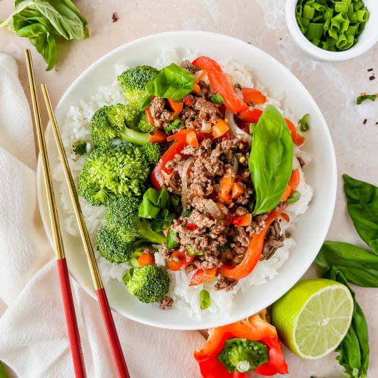 Thai Basil Beef - Recipe photo by apaigeofpositivity