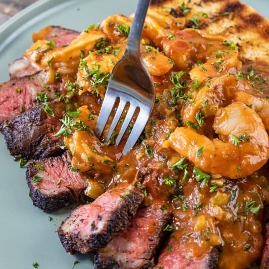 Cajun Steak and Shrimp Etouffee - Recipe photo by chilesandsmoke