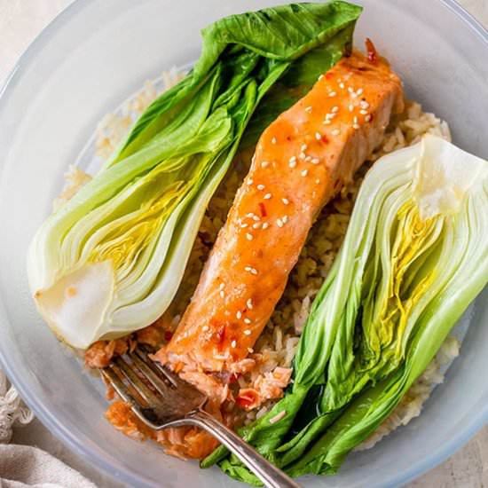 5-Minute Microwave Salmon Rice Bowl - Recipe photo by Skinnytaste