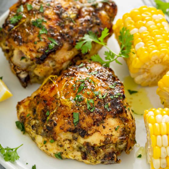 Lemon Herb Roasted Chicken Thighs - Recipe photo by Lemon blossoms