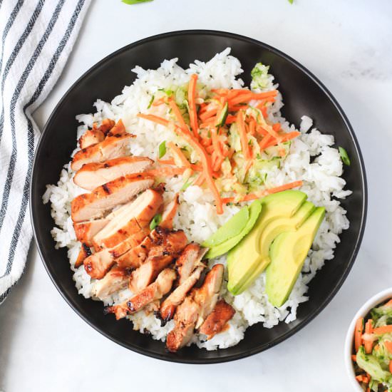 Marinated Chicken Thigh Bowls - Recipe photo by My Life After Dairy
