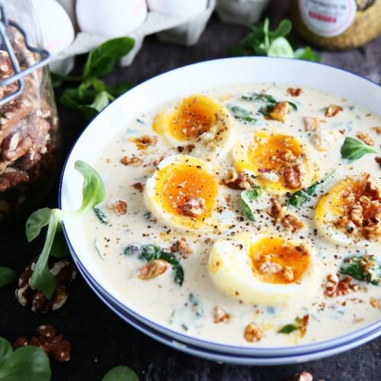 Eggs in Mustard Sauce with Spinach - Recipe photo by angiesrecipes