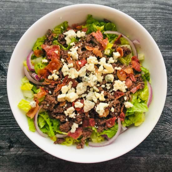 Keto Bacon Blue Cheese Burger Salad - Recipe photo by MyLifeCookbook