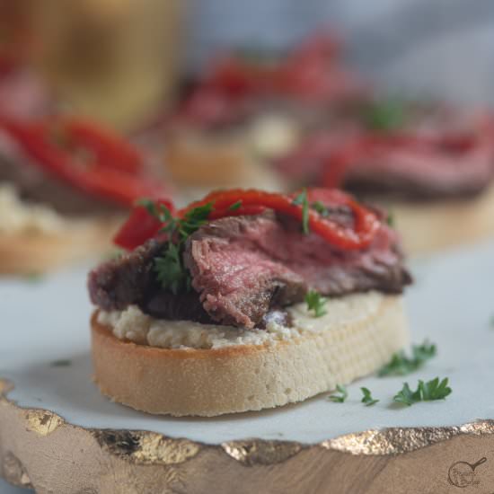 Steak Crostini (Greek Style) - Recipe photo by biscuitsandburlap